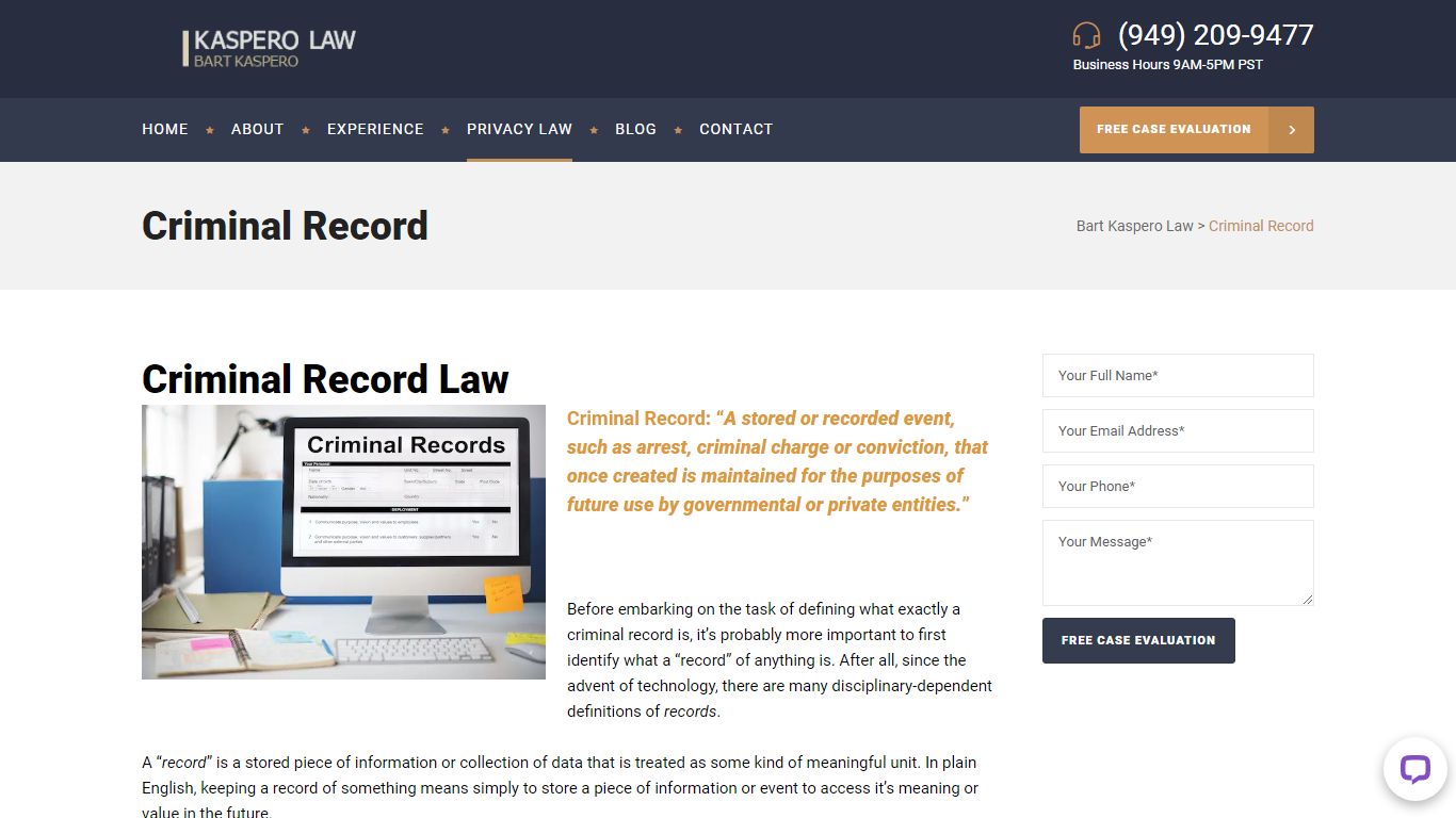 Criminal Record - Bart Kaspero Law